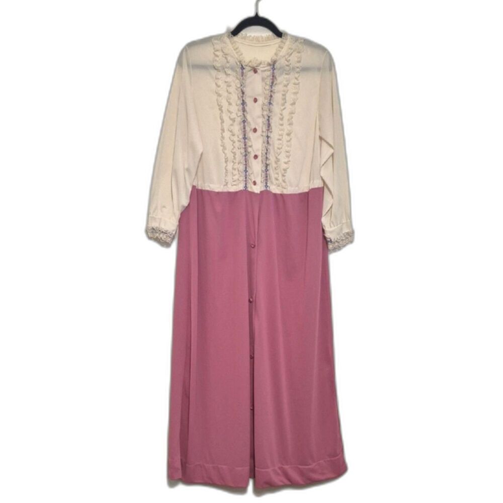 Vintage Gilead Prairie Dress Nightgown S Lace Bib Button Front USA Pink Cream